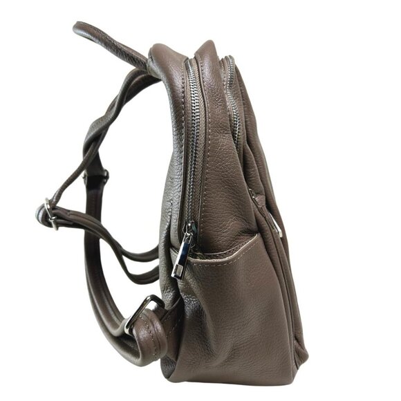 Ivan Troy Anta Gray Women\'s Italian Leather Outdoor Travel Bag Zipper Backpack